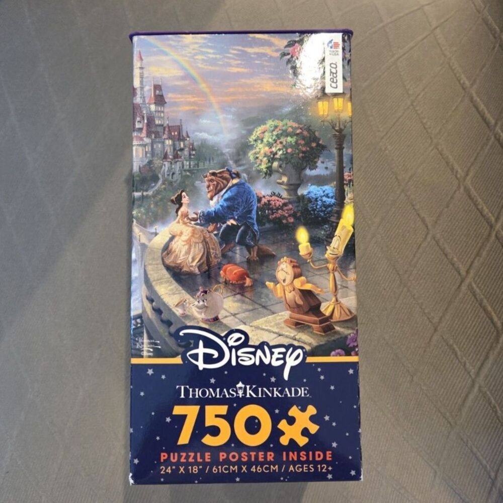 DISNEY THOMAS KINKADE BEAUTY AND THE BEAST 750 PCS PUZZLE SIZE 24 X 18”